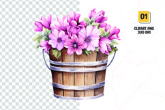 Floral Bucket Watercolor Clipart Sublimation Product Image 1