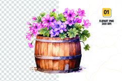 Spring Flower Barrel Watercolor Clipart sublimation Product Image 1