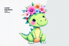 Cute dragon, crown flower, watercolor clipart Product Image 1