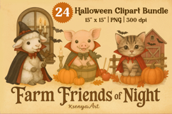 Cute Halloween Farm Animals Clipart Bundle Product Image 1