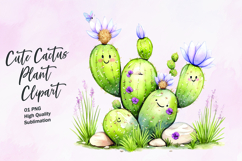 Cute cactus plant watercolor clipart Product Image 1