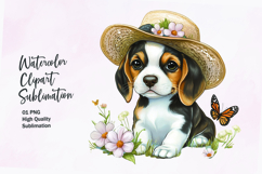 Cute puppy with flowers head watercolor clipart sublimation Product Image 1