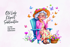 Grandma with Butterflies and Flowers clipart Product Image 1