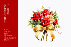 Watercolor Red and white Roses bouquet clipart Product Image 1