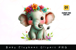 Cute baby elephant with flower on head clipart sublimation Product Image 1