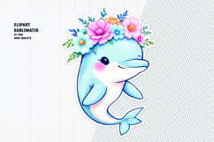 Cute dolphin sticker, floral crown, printable sticker Product Image 1