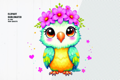 Cute owl, floral crown, watercolor clipart Product Image 1