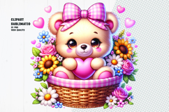Cute Teddy Bear in Floral Basket Clipart Sublimation PNG Product Image 1