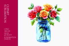 Colorful roses in jar watercolor clipart sublimation Product Image 1