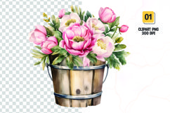 Floral Bucket Watercolor Clipart Sublimation Product Image 1
