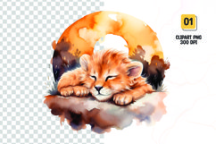 Watercolor sleeping lion cub clipart sublimation png Product Image 1