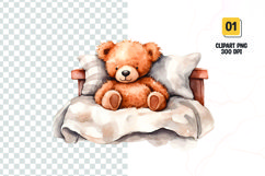 Watercolor teddy bear sleeping clipart sublimation png Product Image 1