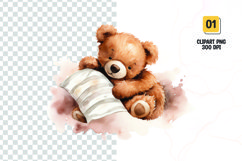 Watercolor teddy bear sleeping clipart sublimation png Product Image 1