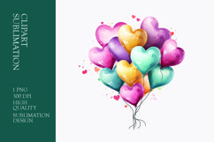 Heart shape balloons watercolor clipart sublimation Product Image 1