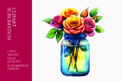 Colorful roses in jar watercolor clipart sublimation Product Image 1