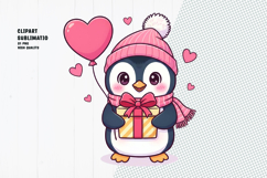 Sweet Penguin Holding Gift and Heart Balloon clipart Product Image 1