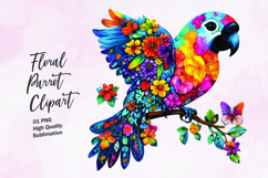 Parrot with floral pattern watercolor clipart PNG Product Image 1