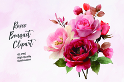 Roses bouquet watercolor clipart png Product Image 1