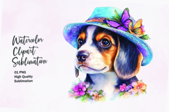 Cute puppy with flowers head watercolor clipart sublimation Product Image 1