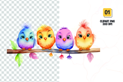 Watercolor colorful cute birds clipart Product Image 1