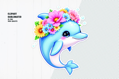 Cute dolphin sticker, floral crown, printable sticker Product Image 1