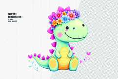 Cute dragon, crown flower, watercolor clipart Product Image 1