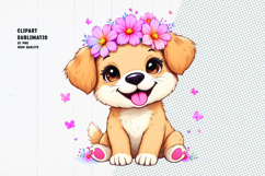 Cute puppy, floral crown, watercolor clipart Product Image 1