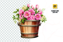 Floral Bucket Watercolor Clipart Sublimation Product Image 1