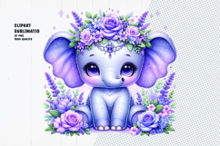 Floral Baby Elephant Clipart | Lavender Flowers &amp; Sparkle Product Image 1
