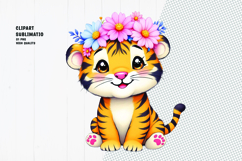 Cute tiger, crown flower, watercolor clipart Product Image 1