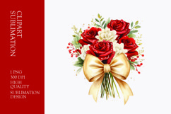 Watercolor Red and white Roses bouquet clipart Product Image 1