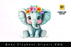 Cute baby elephant with flower on head clipart sublimation Product Image 1