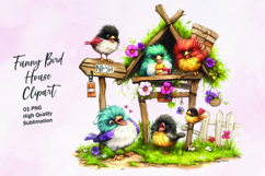 Funny bird tree house clipart sublimation Product Image 1