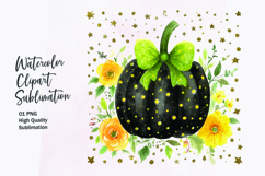 Floral Pumpkin with Bow Watercolor Clipart Sublimation Product Image 1