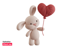 Minimal Crochet Bunny with Heart Balloon Valentine Clipart Product Image 1
