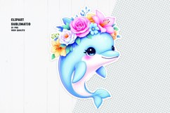 Cute dolphin sticker, floral crown, printable sticker Product Image 1
