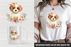 Beagle Puppy with Flowers Clipart Sublimation PNG Product Image 1