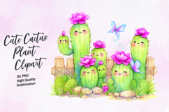Cute cactus plant watercolor clipart Product Image 1