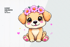 Cute puppy, floral crown, watercolor clipart Product Image 1