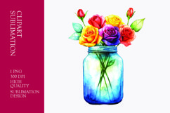 Colorful roses in jar watercolor clipart sublimation Product Image 1