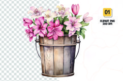Floral Bucket Watercolor Clipart Sublimation Product Image 1