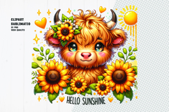 Sunflower Highland Cow Clipart | Hello Sunshine Cute Cow Product Image 1