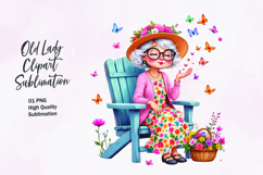 Grandma with Butterflies and Flowers clipart Product Image 1