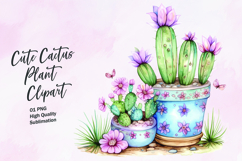 Cute cactus plant watercolor clipart Product Image 1