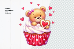 Cute Teddy Bear in Cupcake Holding Heart Cookie clipart Product Image 1