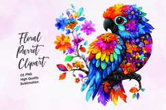 Parrot with floral pattern watercolor clipart PNG Product Image 1