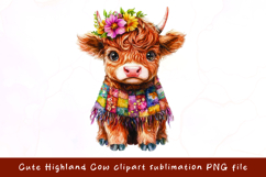 Cute Highland cow watercolor clipart sublimation Product Image 1