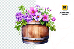 Spring Flower Barrel Watercolor Clipart sublimation Product Image 1