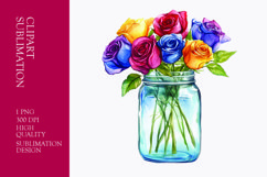Colorful roses in jar watercolor clipart sublimation Product Image 1