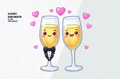 Cute Champagne Bride and Groom Glasses clipart sublimation Product Image 1